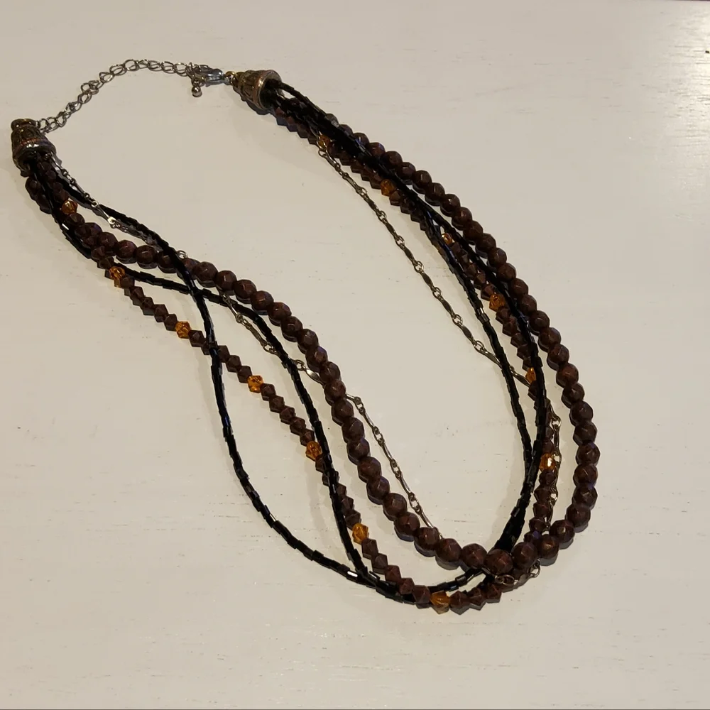 Beaded Necklace Multi Strand Boho Autumn Brown Orange Earthy Autumn Accessory